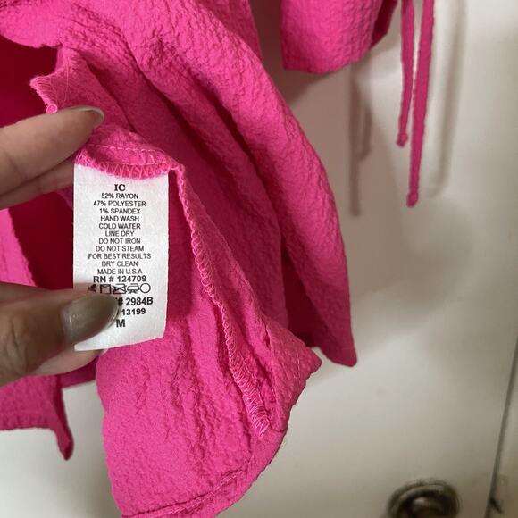 IC by connie K hot pink button down tunic shirt gauze top medium - Picture 4 of 5
